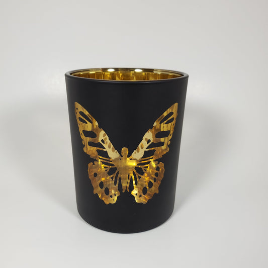 Luxury Matte Black and Gold Butterfly Glass Candle Jar