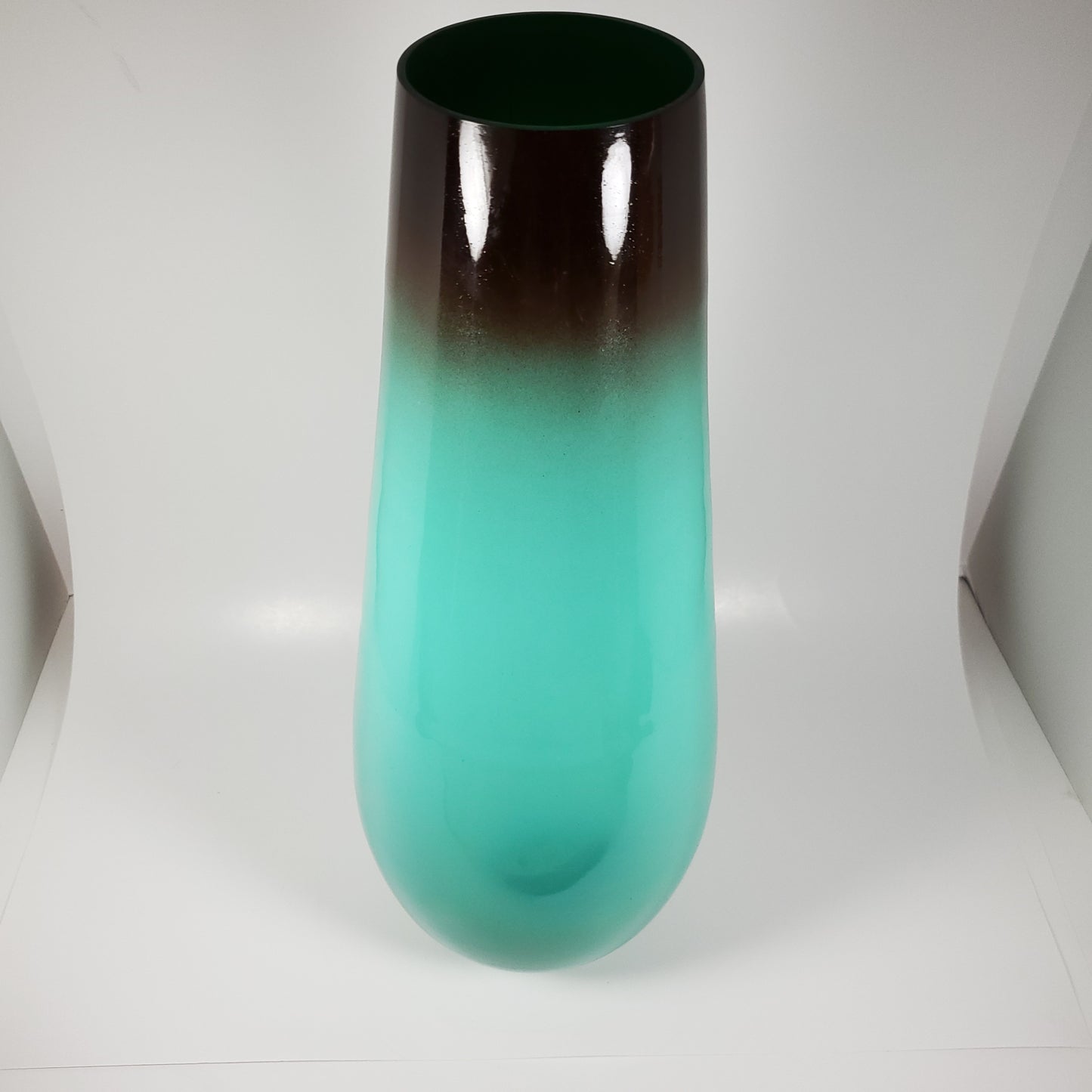 Aqua green and brown glass vase