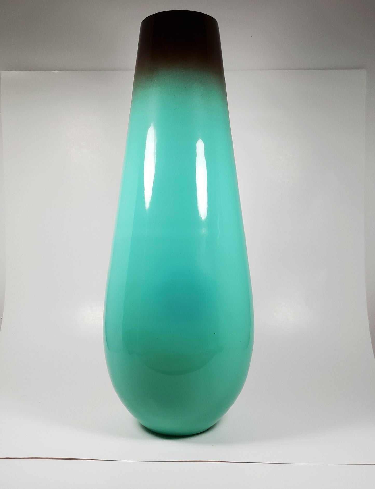 Aqua green and brown glass vase