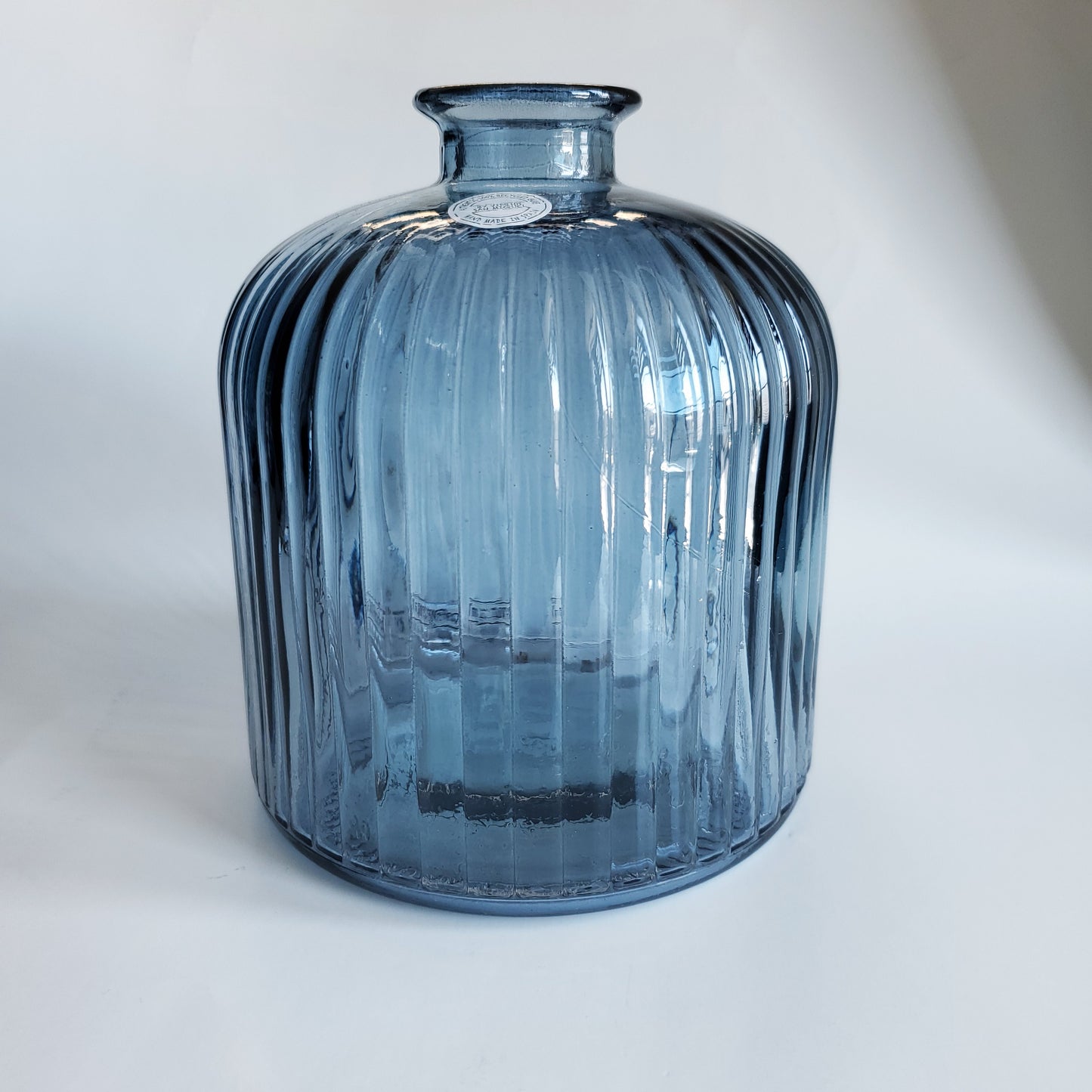 Navy Blue Ribbled Recycled Glass Vase