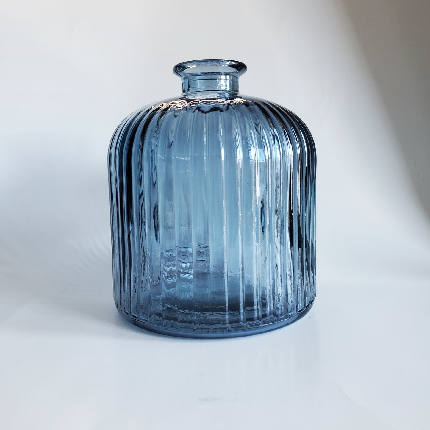 Navy Blue Ribbled Recycled Glass Vase