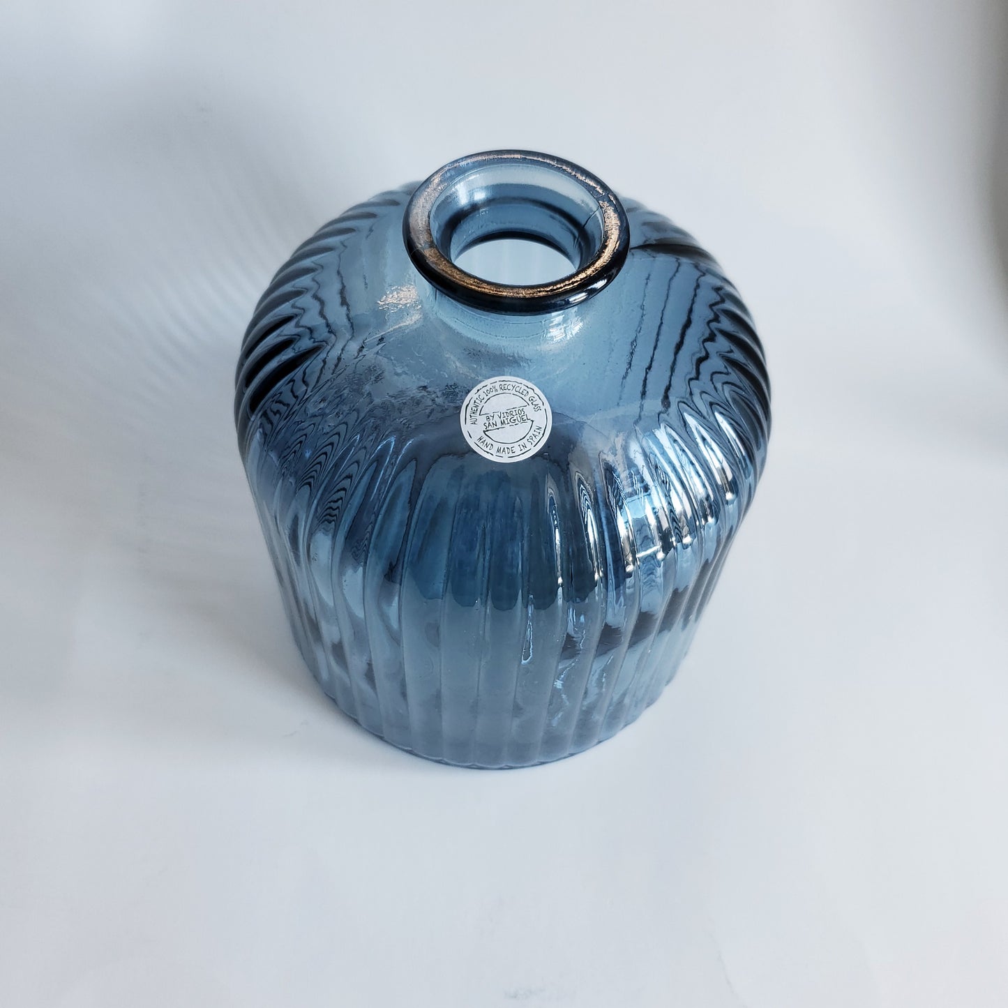 Navy Blue Ribbled Recycled Glass Vase