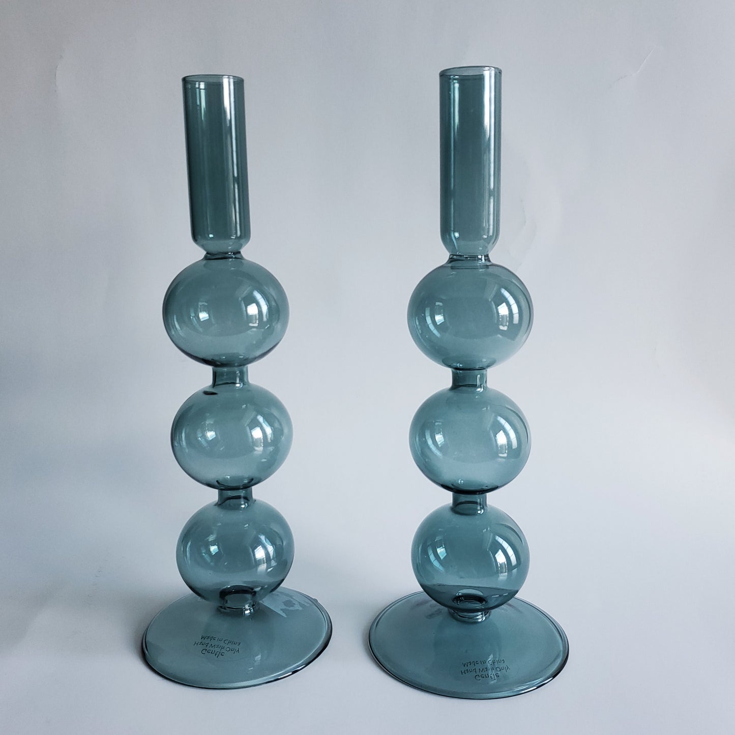 Teal volute tapered candle holder set of 2