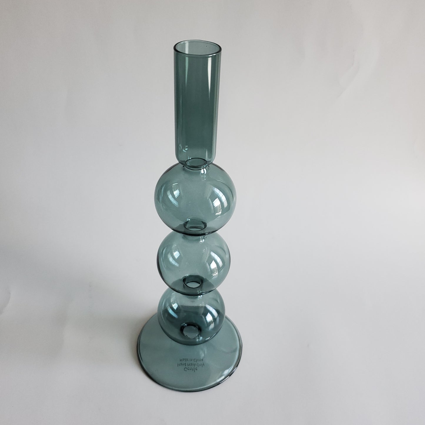 Teal volute tapered candle holder set of 2