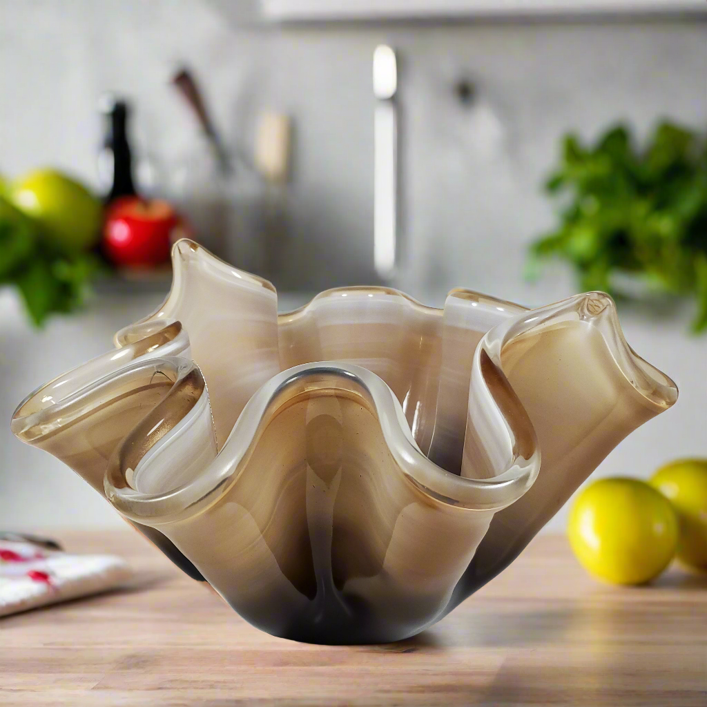 Beige and Brown Handkerchief Glass Vase