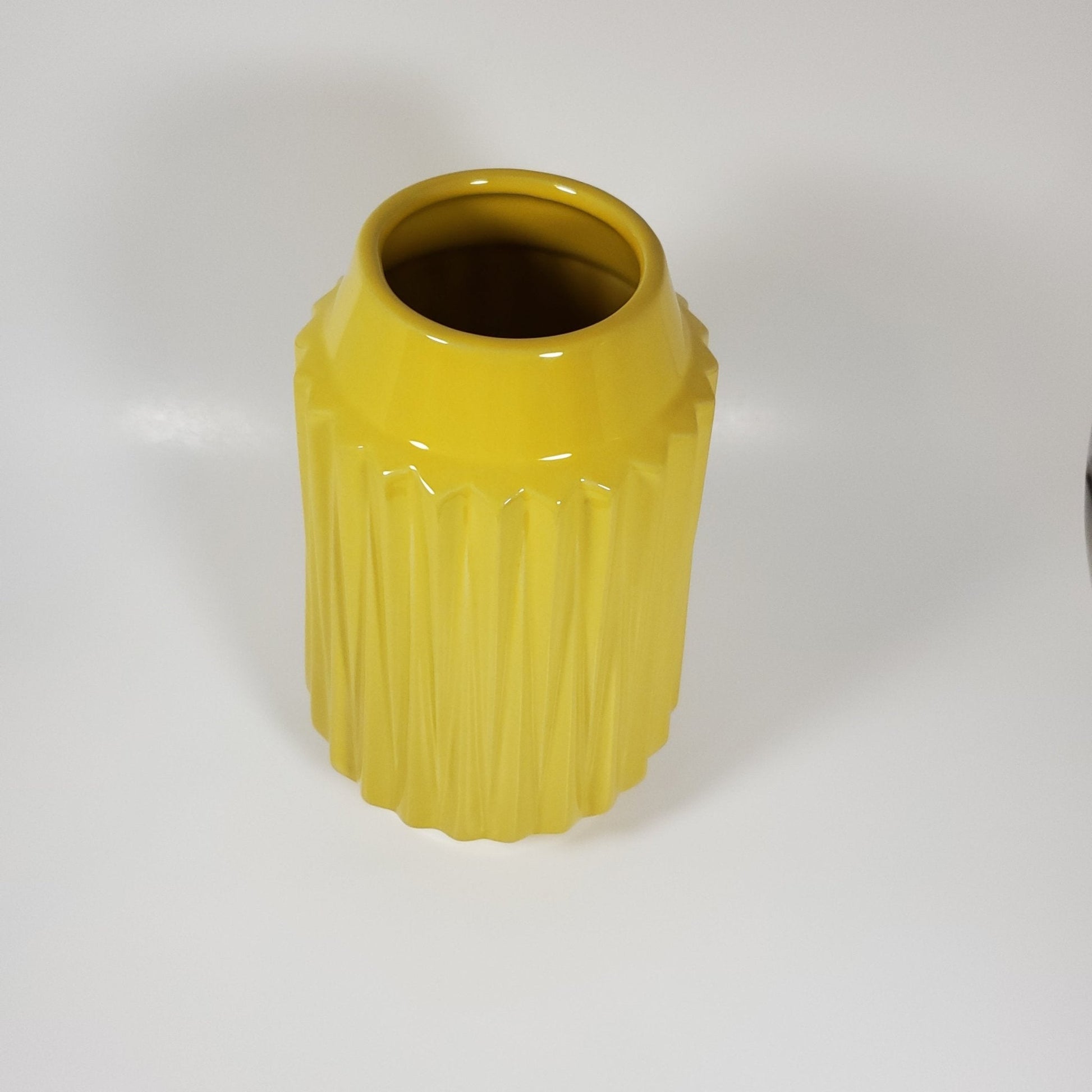 Sunshine yellow ribbed ceramic vase - Tamayne's Decor & Events