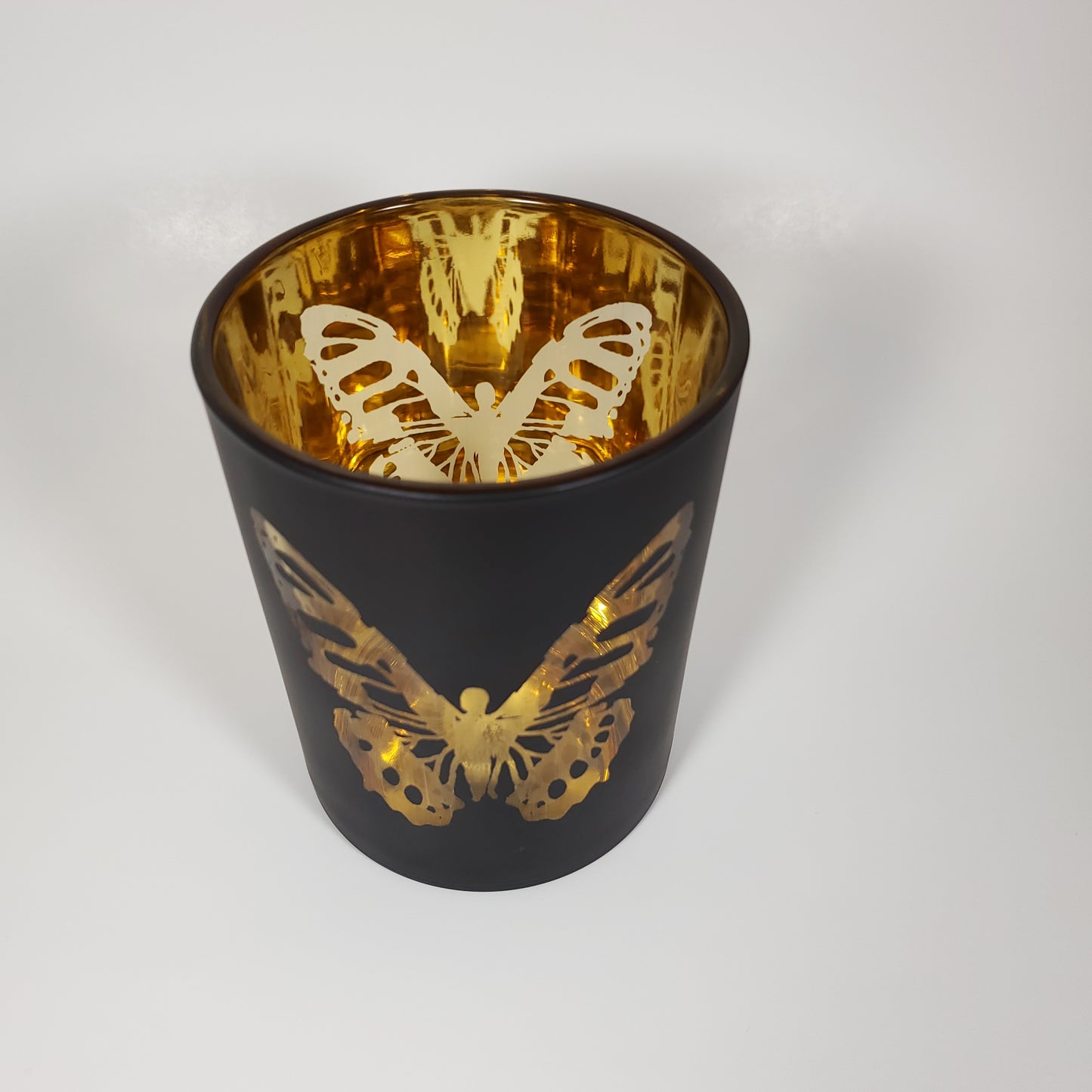 Luxury Matte Black and Gold Butterfly Glass Candle Jar