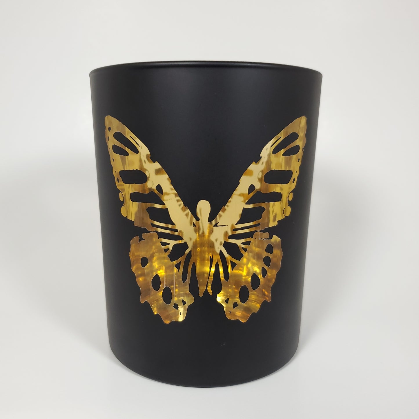 Luxury Matte Black and Gold Butterfly Glass Candle Jar