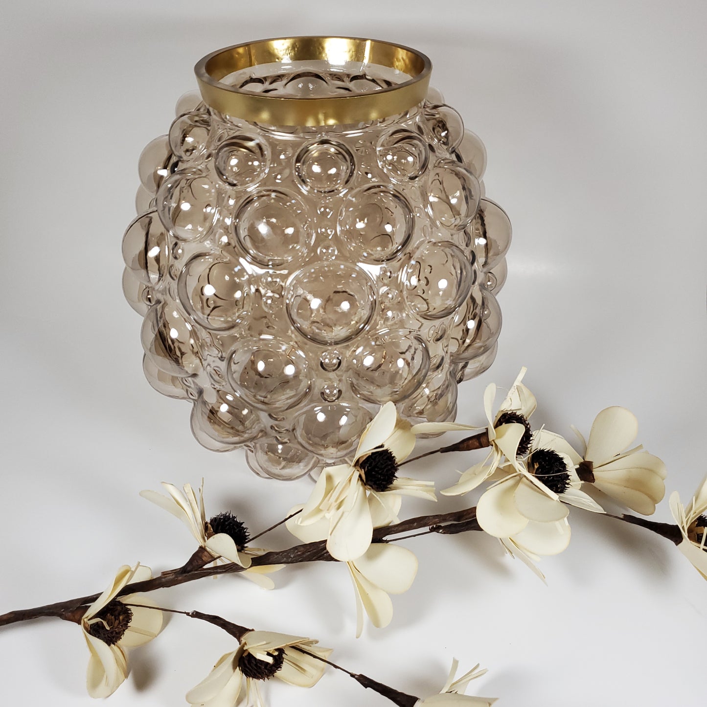 Bubble glass vase with gold rim