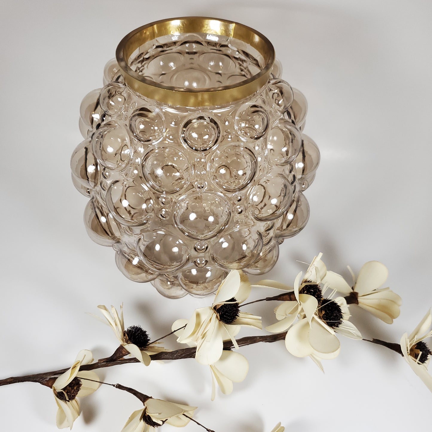 Bubble glass vase with gold rim