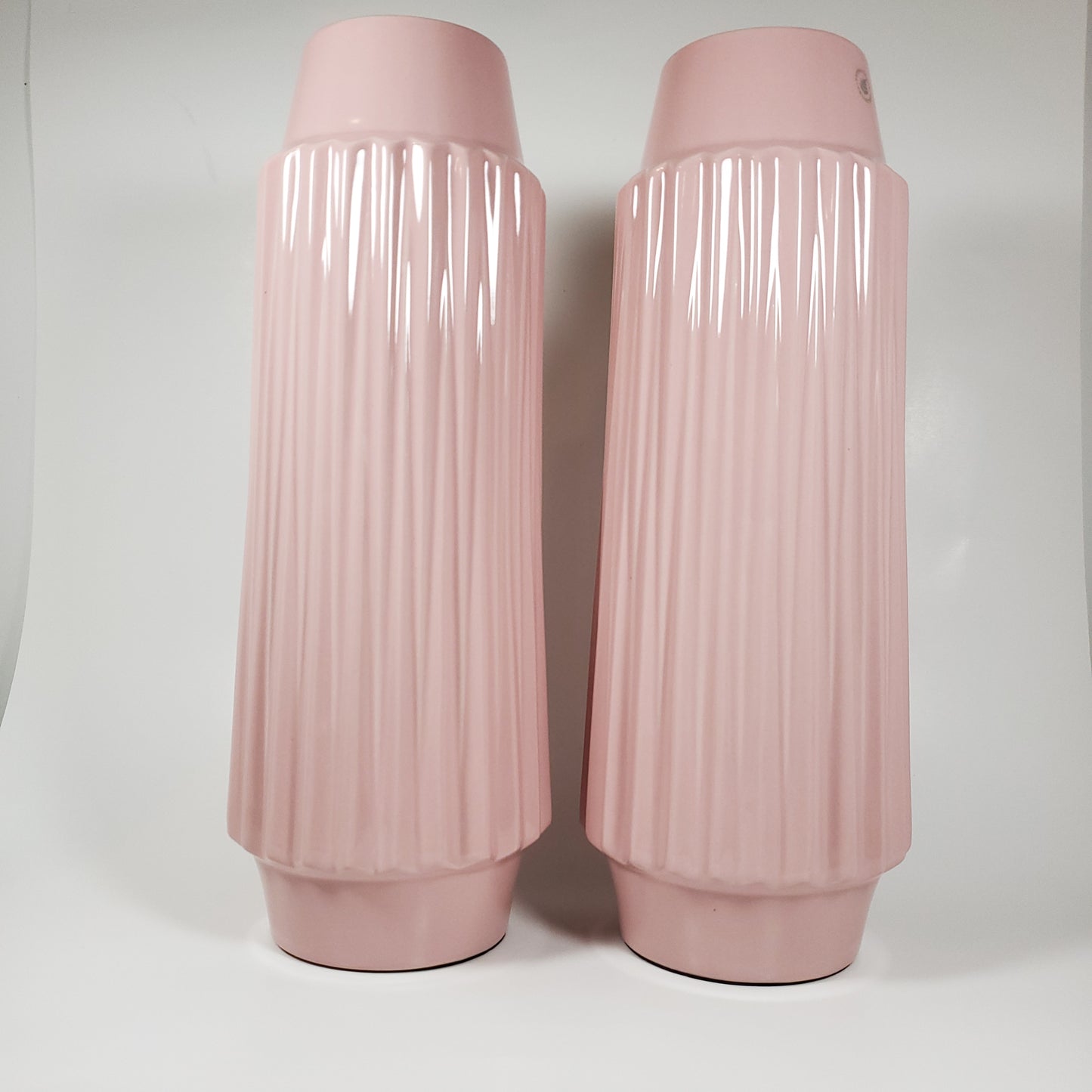 Blush pink ribbled ceramic vase