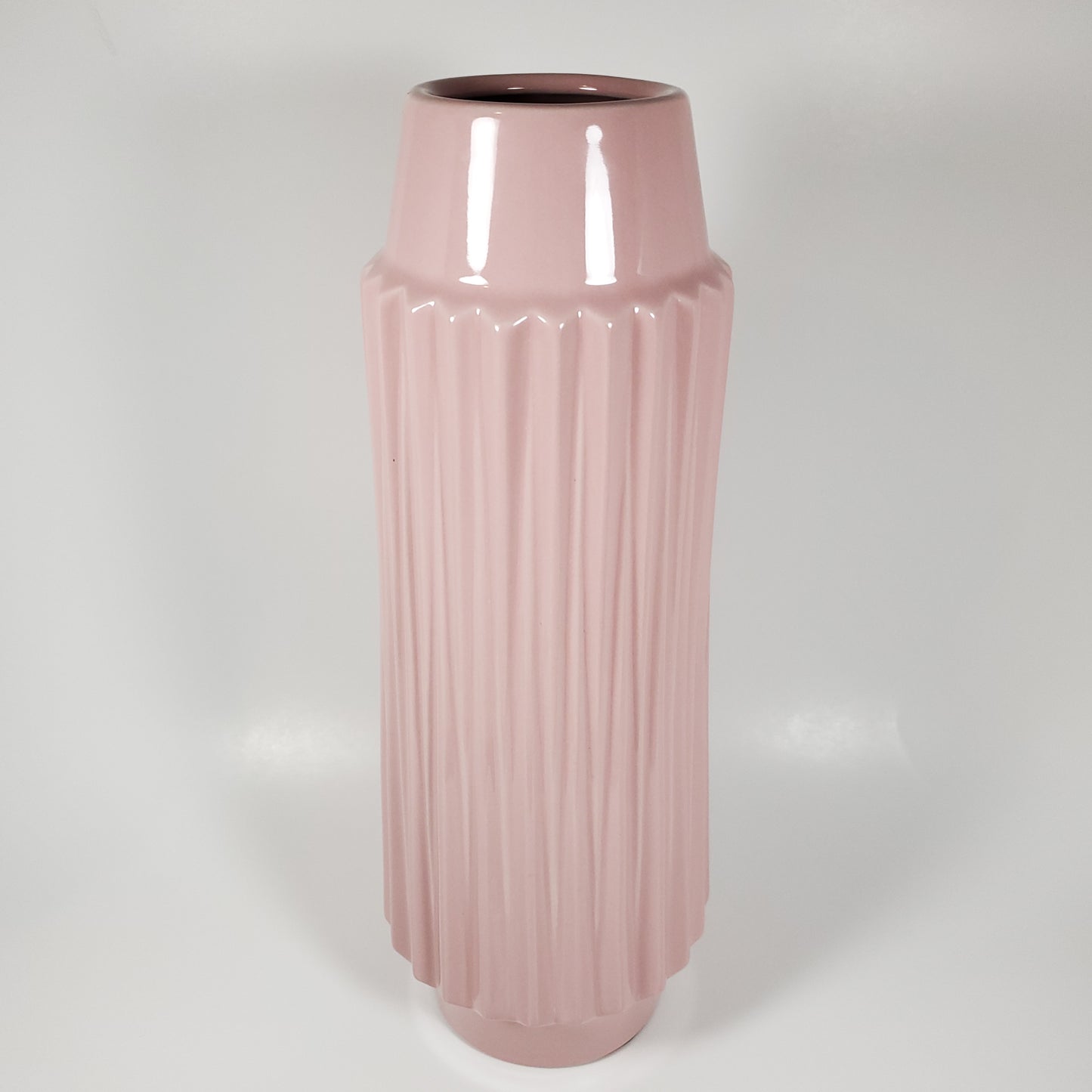 Blush pink ribbled ceramic vase