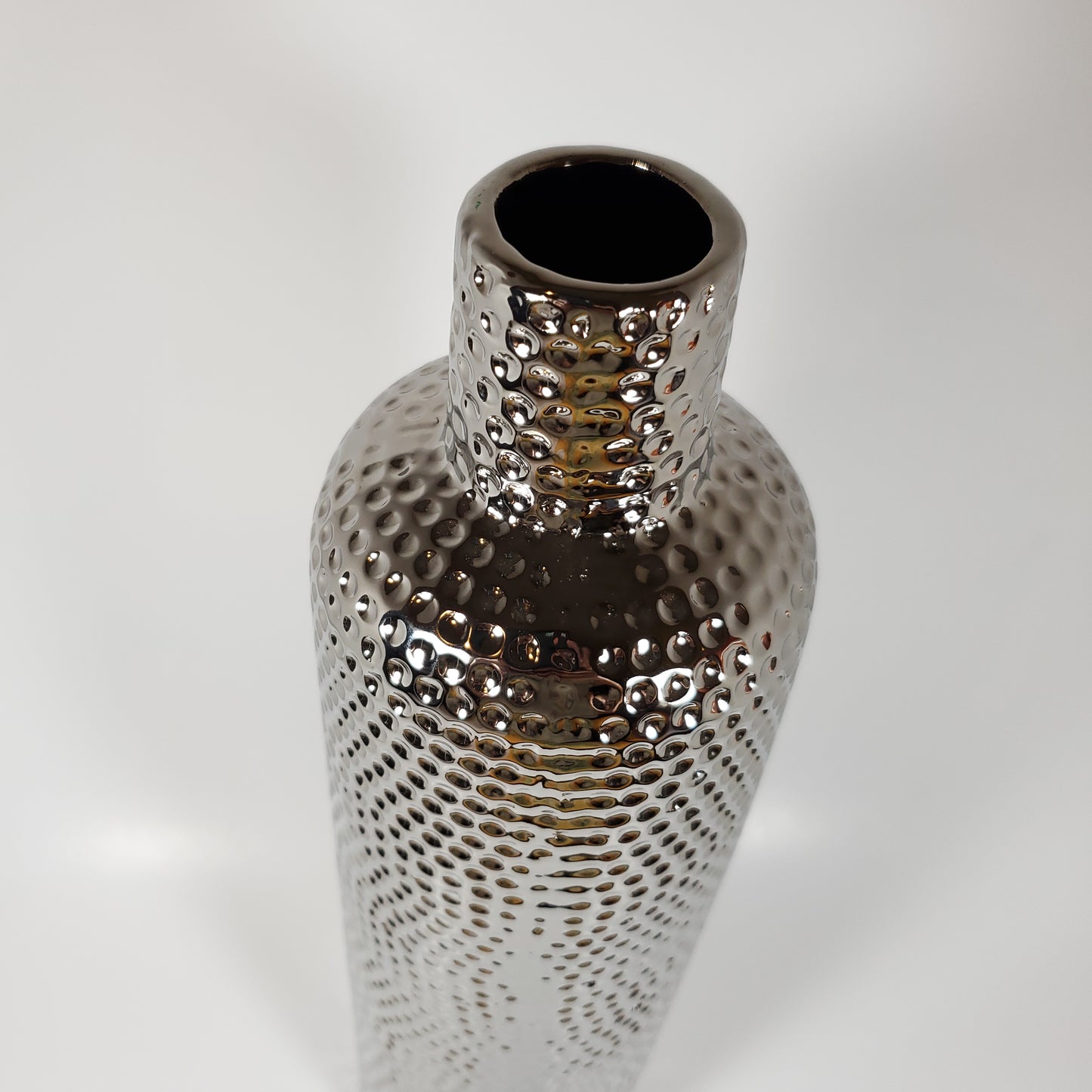 Hammered Texture Silver Ceramic Vase