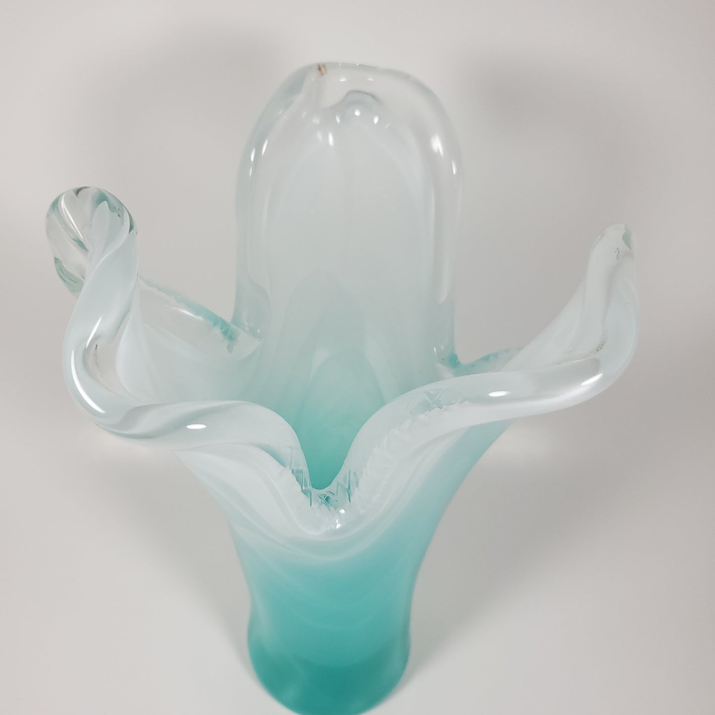 Aqua blue Handkerchief Vintage Glass Vase