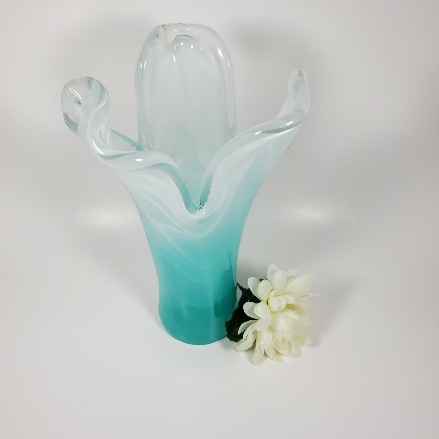 Aqua blue Handkerchief Vintage Glass Vase