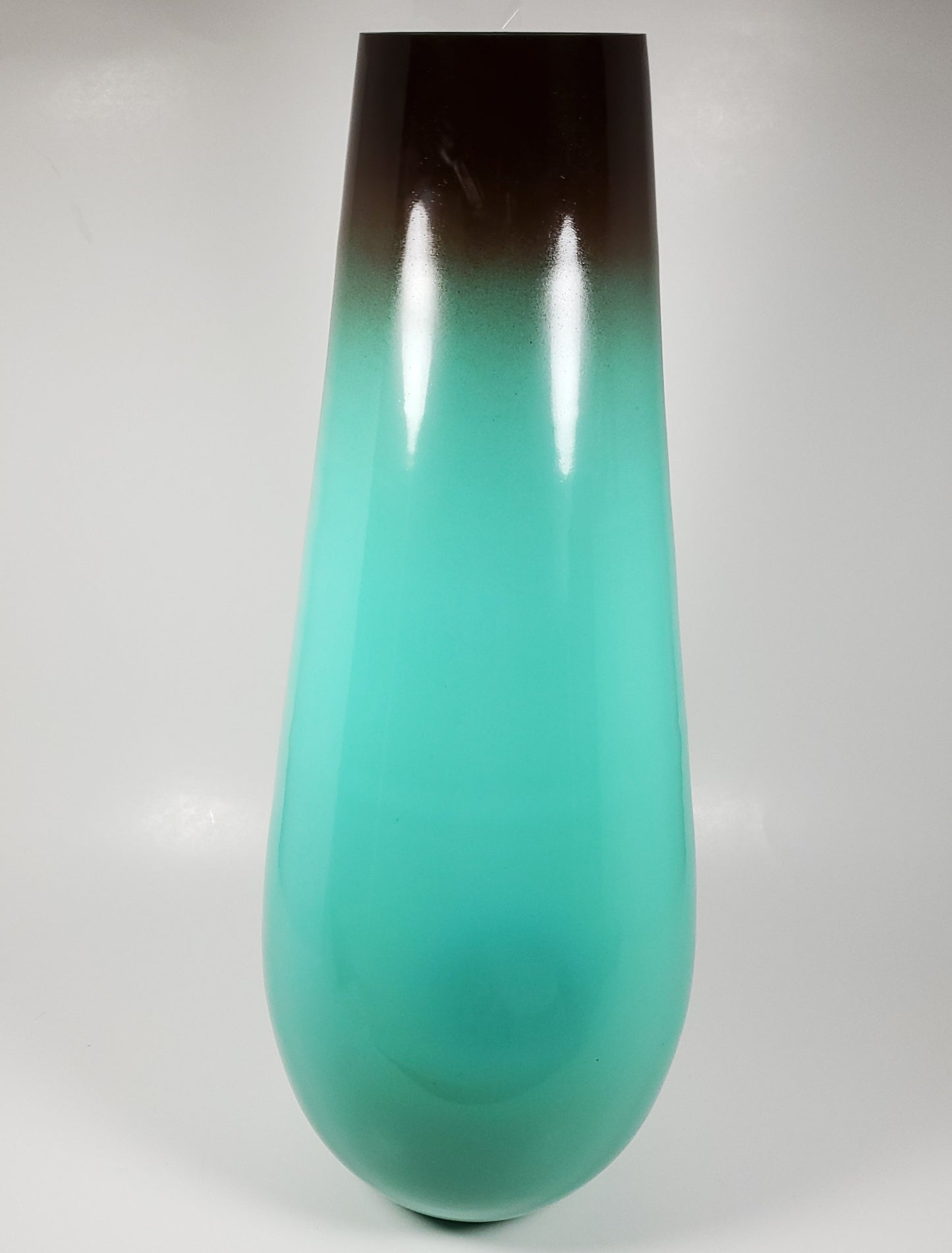 Aqua green and brown glass vase