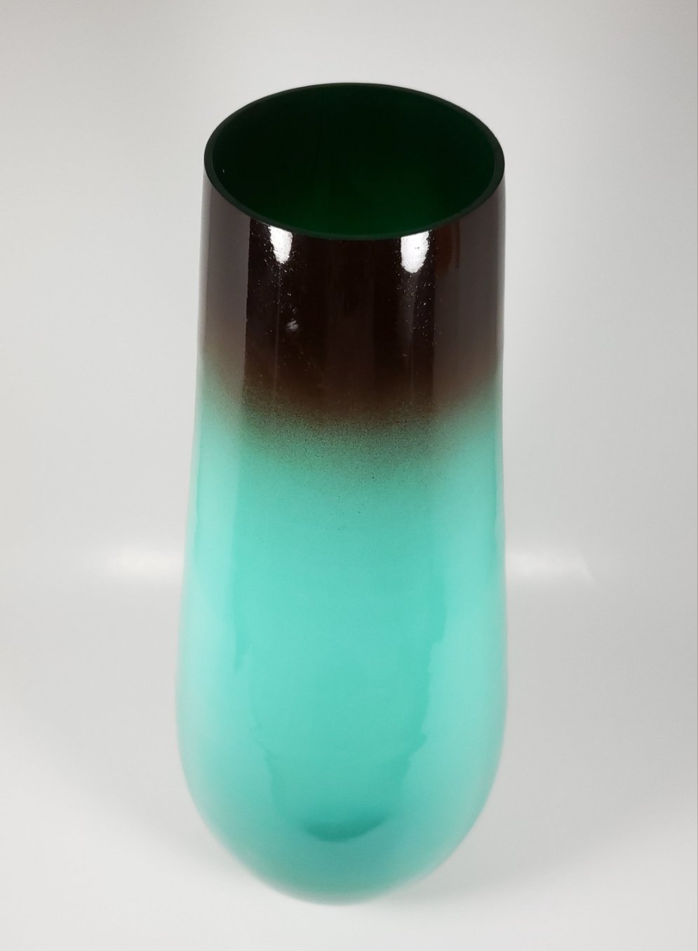 Aqua green and brown glass vase