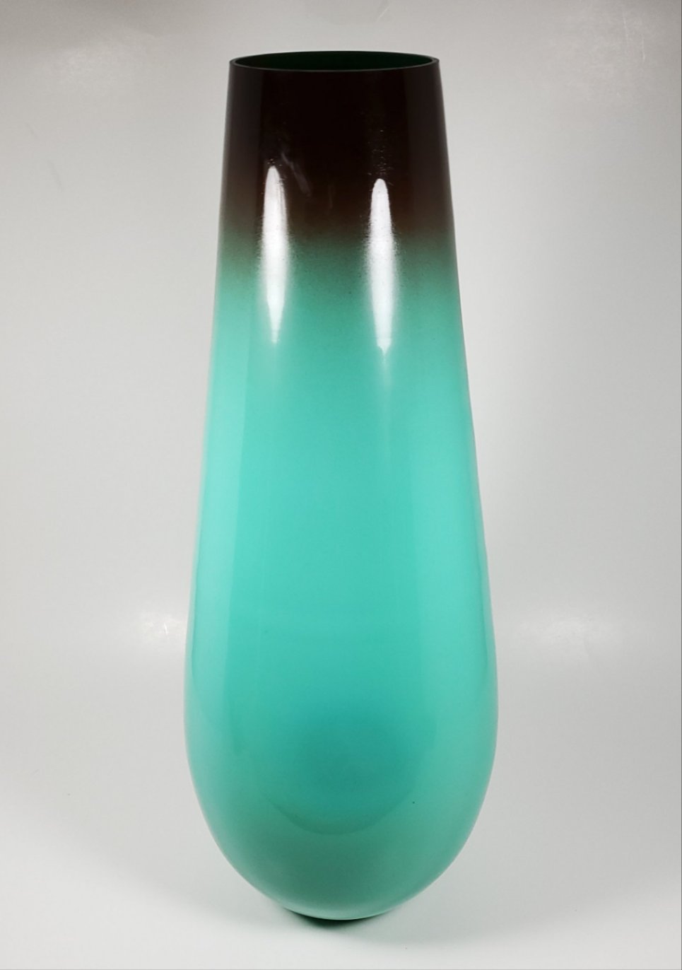 Aqua green and brown glass vase